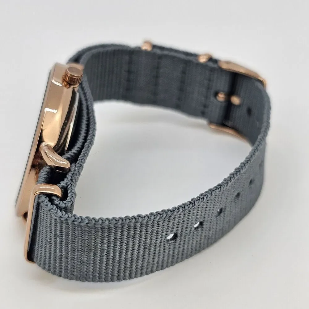 Unisex Watch 38MM Dark Gold Gray Dial Gray Canvas Band Strap New‎ Battery
